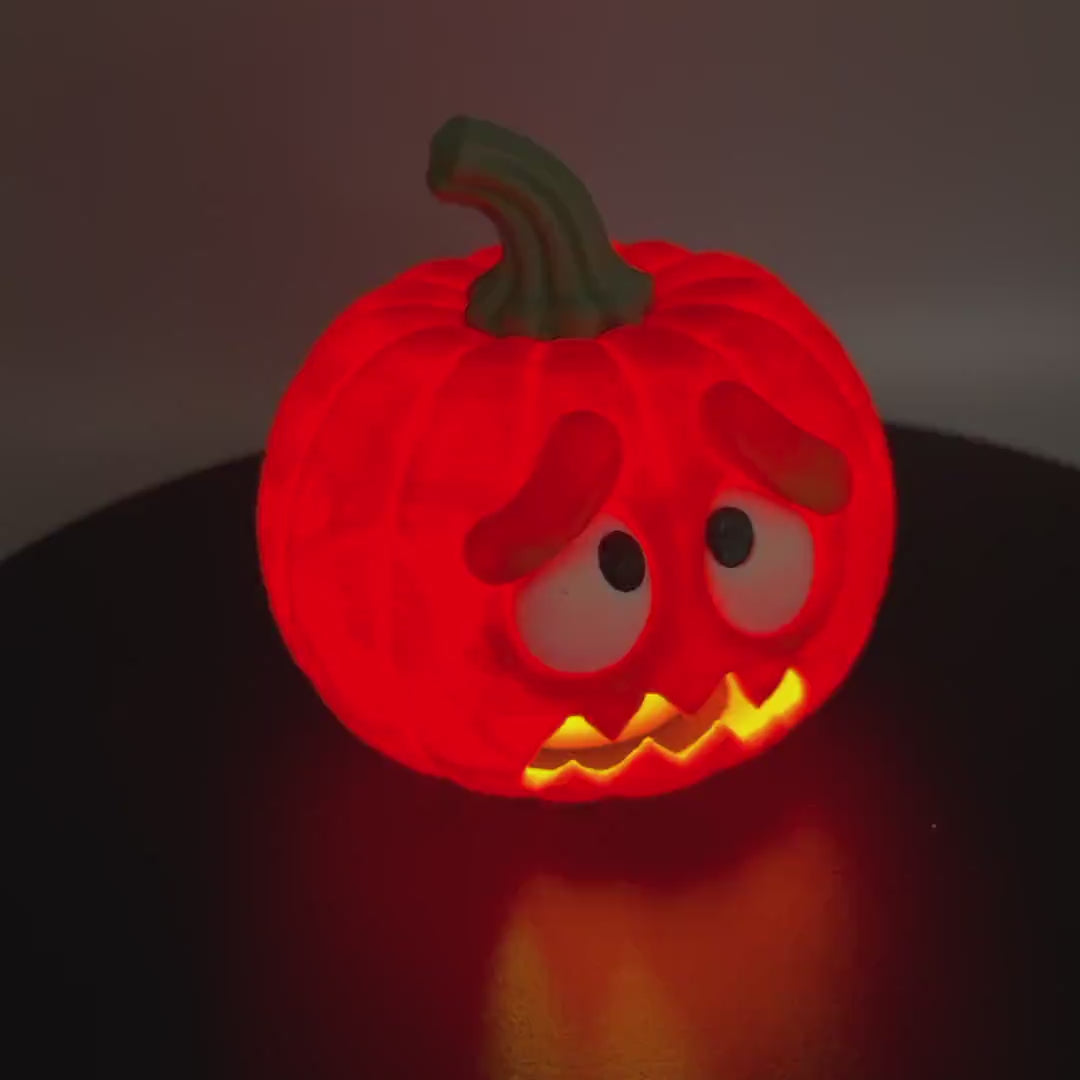 Scared Pumpkin with Flickering LED Tealight